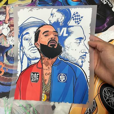 Nipsey Hussle Cartoon DTF Transfer – Custom Heat Press Ready Logo Iron On Sticker, Factory Direct For Garment Prints