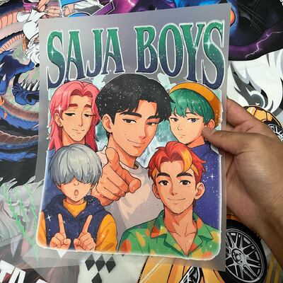 Saja Boys KPop Demon Hunters Cartoon DTF Transfer – Custom Iron On PVC Vinyl Sticker, Ready Press For T Shirts & Clothing Label