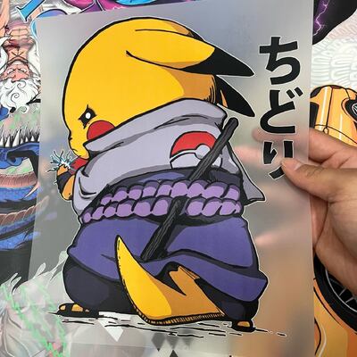 ちどり Pikachu Uchiha Custom Size DTF Heat Transfer Stickers – High Quality PET Film, Durable & Ready To Press For T-Shirt Brand Design